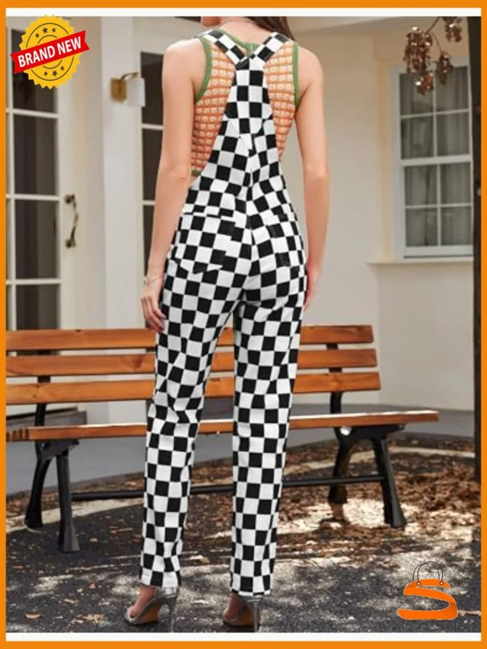 Overalls for Women Checkered Jumpsuit Stretchy Romper Plaid Bib Coveralls - Picture 2 of 7
